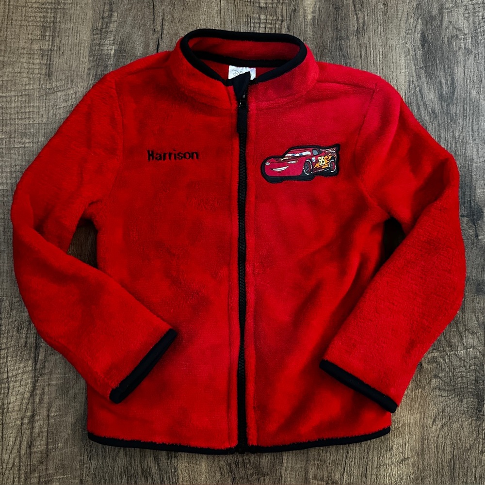 Disney Store Vibrant Red Kids' Fleece zip up personalized “Harrison” size 5/6 SM
